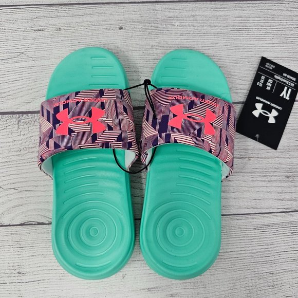 UNDER ARMOUR GIRLS ANSA PRINT SPORT SLIDES KIDS SIZE 1 - Picture 8 of 10